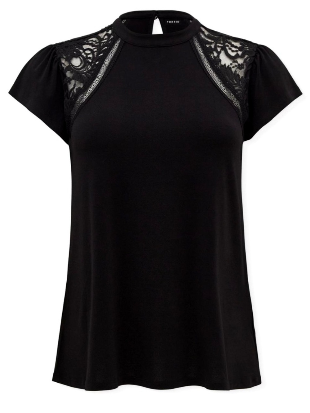 NWT - Torrid Studio Crepe Jersey Mock Neck Lace Insert Top